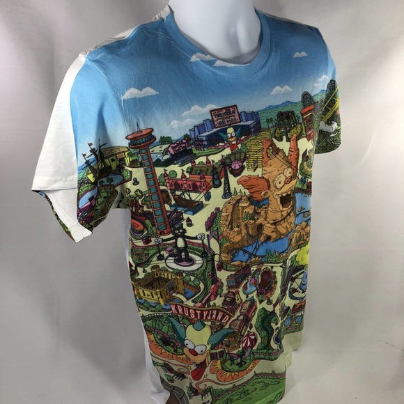 Universal Studios Simpsons Krustyland All Over Front Print T Shirt Krusty Clown - Picture 7 of 11